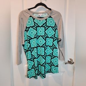Lularoe Gray & Turquoise 3/4 sleeve Shirt Size 2XL